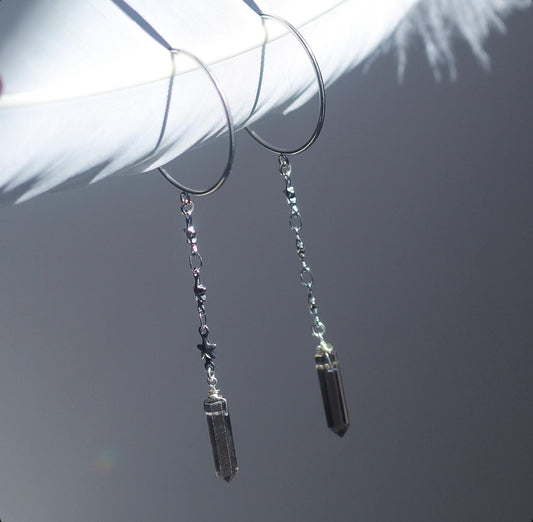 Crystal Dangle Hoops, Long Crystal Point Earrings, Hoop Earrings with Crystals, Duster Style Crystal Earrings, Dangling Crystal Earrings