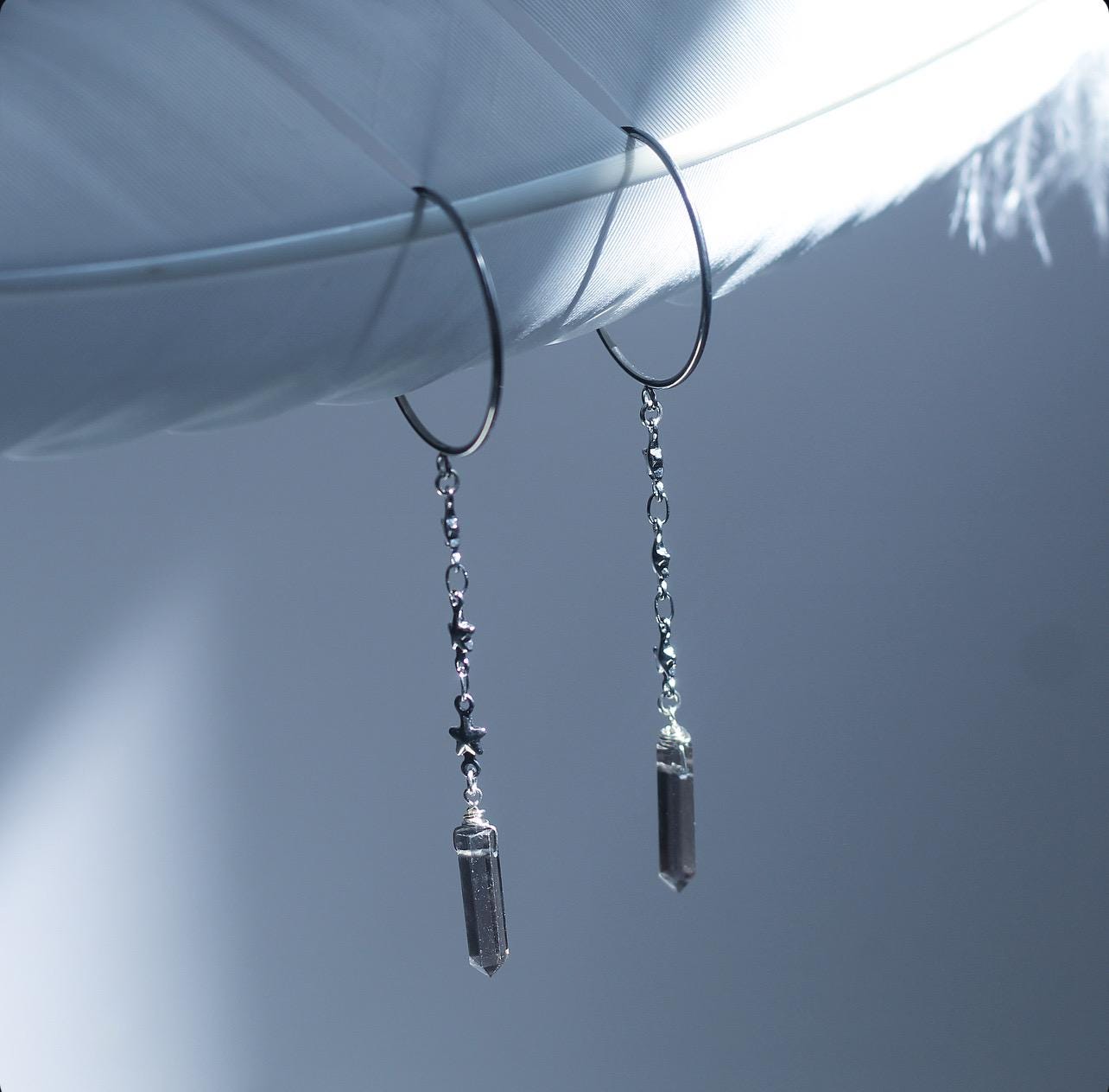 Crystal Dangle Hoops, Long Crystal Point Earrings, Hoop Earrings with Crystals, Duster Style Crystal Earrings, Dangling Crystal Earrings