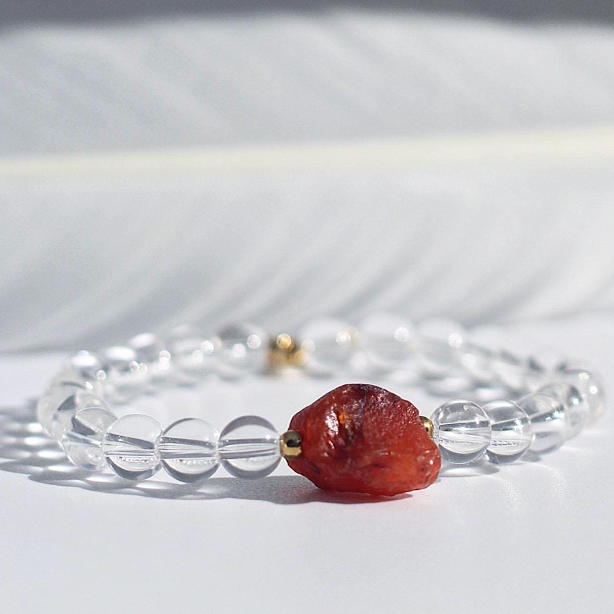 Carnelian and Clear Quartz Bracelet, Crystal Bracelets for Women, Carnelian Bracelets for Women, Carnelian Bead Bracelet, Carnelian Quartz