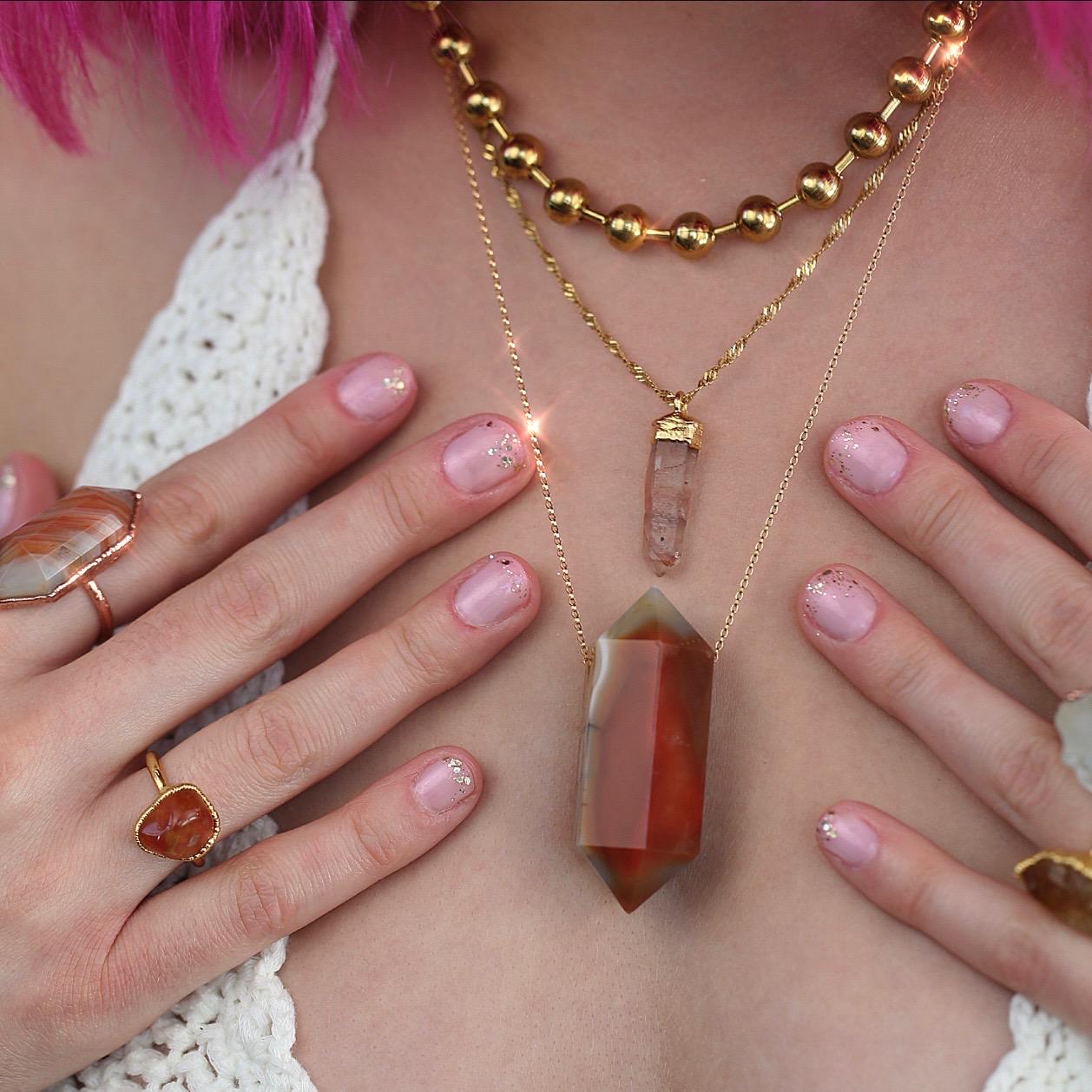 Large Carnelian Necklace, Genuine Carnelian Necklace, Carnelian Pendant Jewelry, 14k Gold Filled Crystal Necklace, Sterling Silver