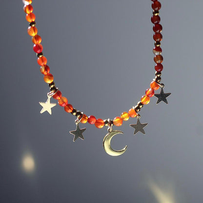 Star and Moon Necklace, Beaded Chokers, Beaded Jewelry, Moon and Stars Choker, Gemstone Star Choker, Moon and Stars Crystal Necklace