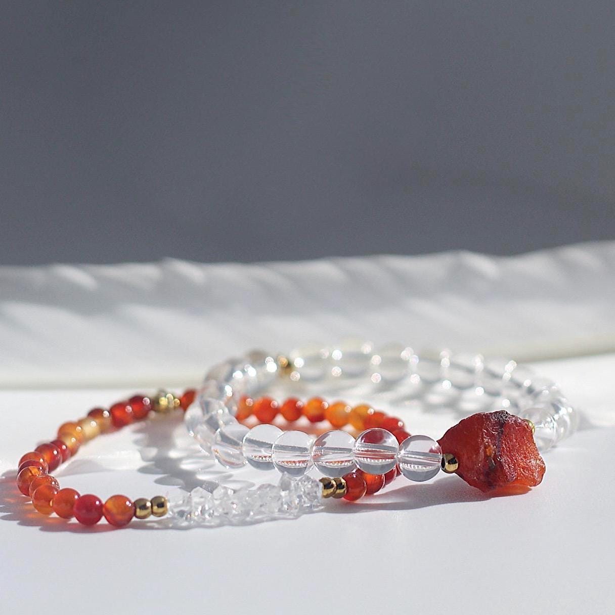 Carnelian and Clear Quartz Bracelet, Crystal Bracelets for Women, Carnelian Bracelets for Women, Carnelian Bead Bracelet, Carnelian Quartz