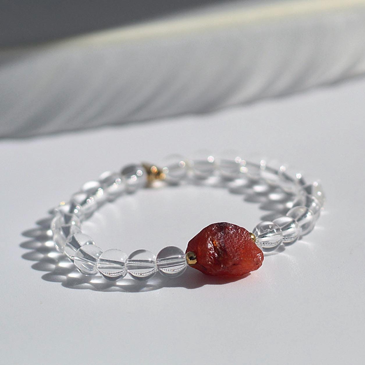 Carnelian and Clear Quartz Bracelet, Crystal Bracelets for Women, Carnelian Bracelets for Women, Carnelian Bead Bracelet, Carnelian Quartz