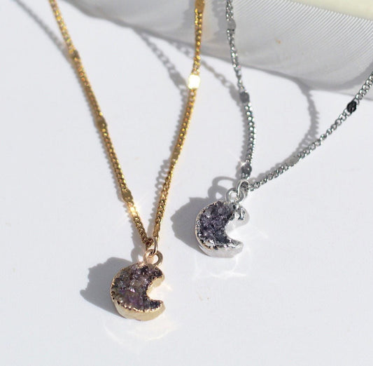 Amethyst Moon Necklace, Amethyst Moon Jewelry, Crescent Moon Necklace Large, Crescent Moon Pendant, Moon and Star Necklace, Moon Lover