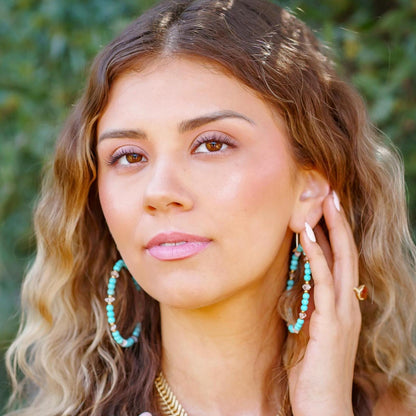 Beaded Boho Hoop Earrings, Boho Style Hoops, Big Turquoise Hoop Earrings, Hippie Style Hoop Earrings, Bohemian Hoop Earrings, Gemstone Hoops