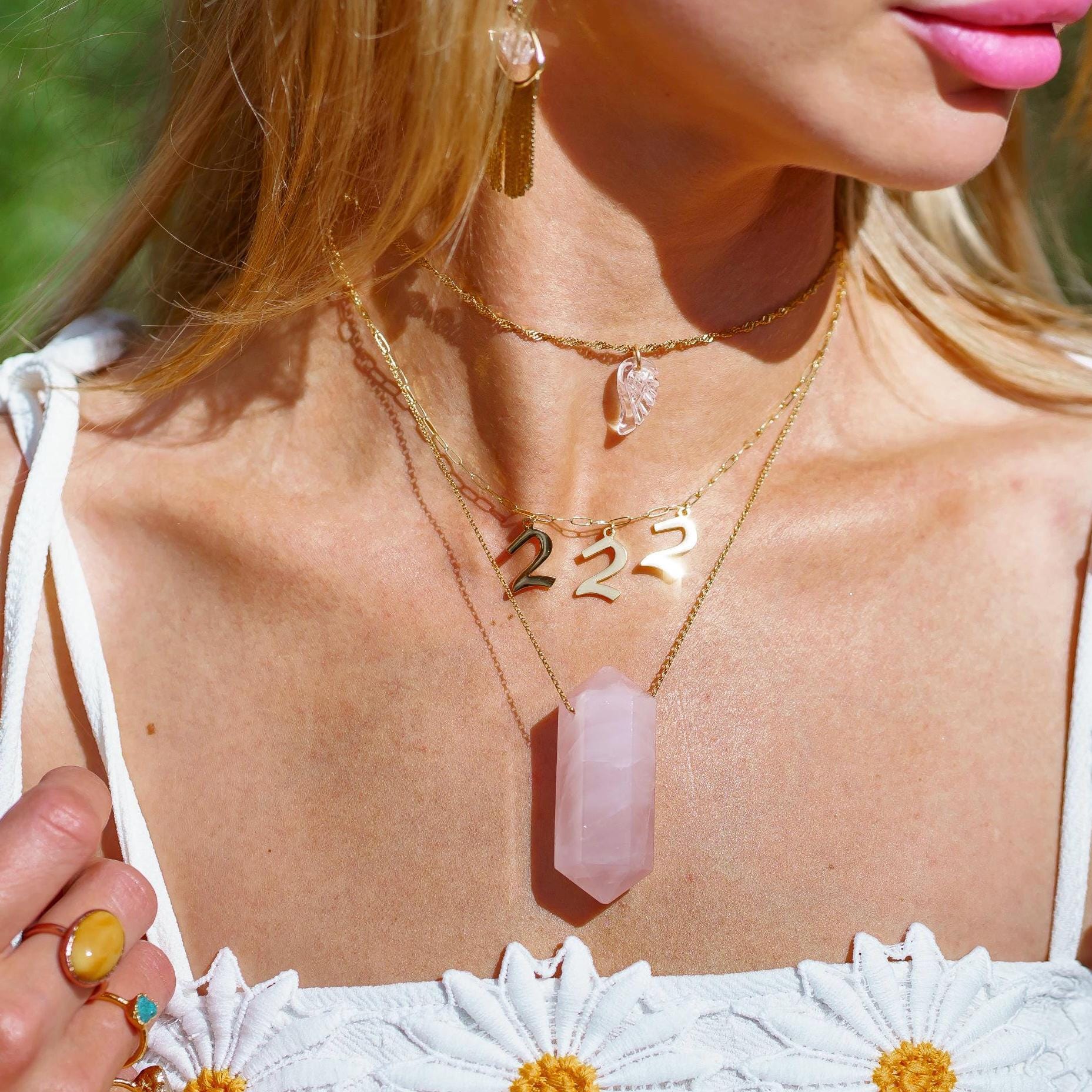 Big Rose Quartz Necklace, Double Terminated Rose Quartz Pendant, Large Rose Quartz Necklace, Love Stone Necklace, Rose Quartz Point Pendant