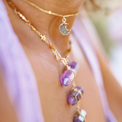 Amethyst Lariat Necklace, Amethyst Statement Necklace, Large Amethyst Necklace, Ladder Necklace, Crystal Statement Jewelry, Boho Style