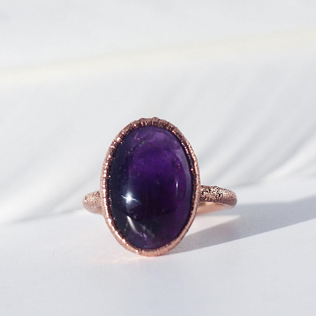 Amethyst Oval Ring, Natural Genuine Amethyst Ring, Big Purple Stone Ring, Amethyst Ring Organic Setting, Real Amethyst Copper Ring
