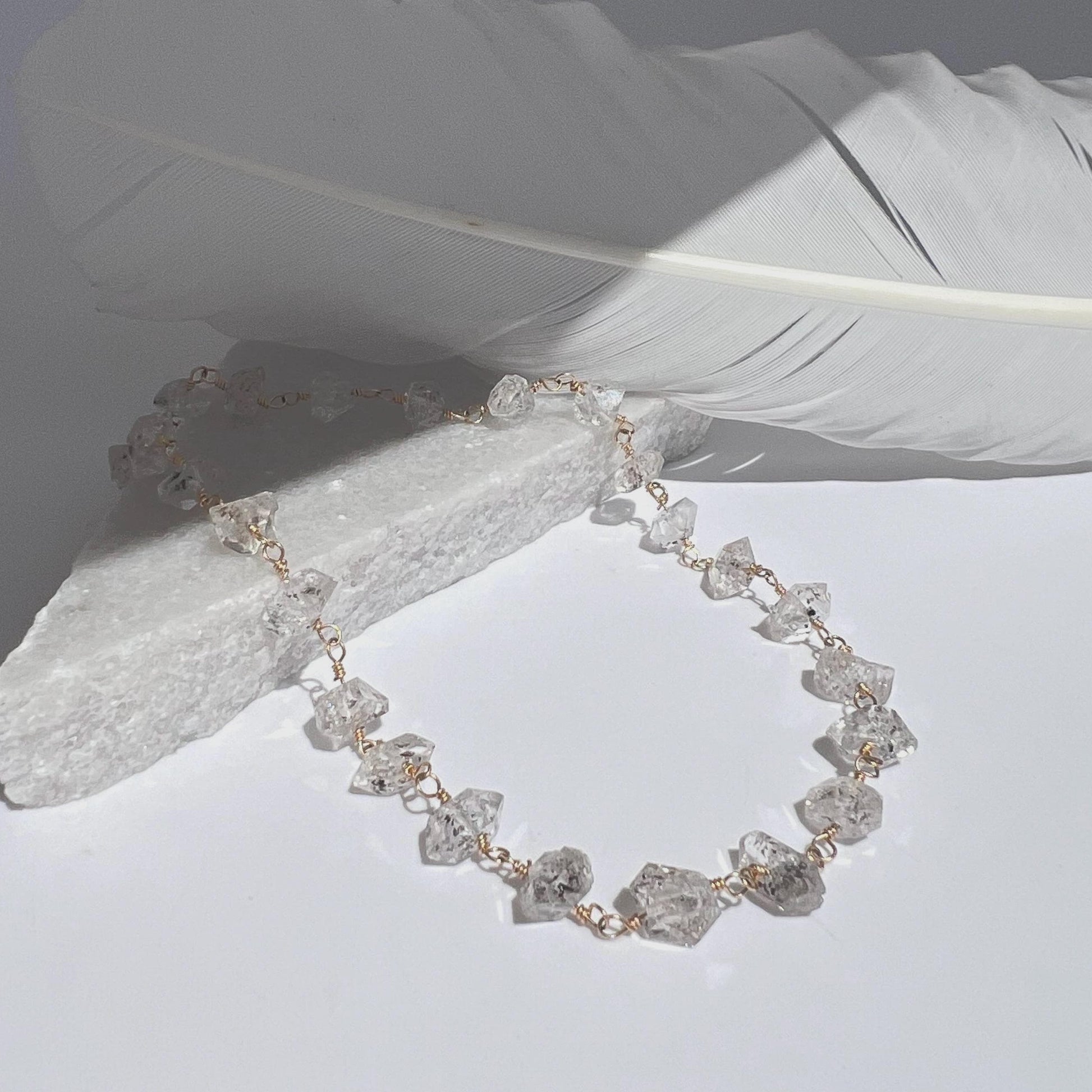 Herkimer Diamond Choker Necklace, Boho Diamond Necklace, Wire Wrapped Stone Choker, Rosary Style Choker, Raw Diamond Choker Necklace