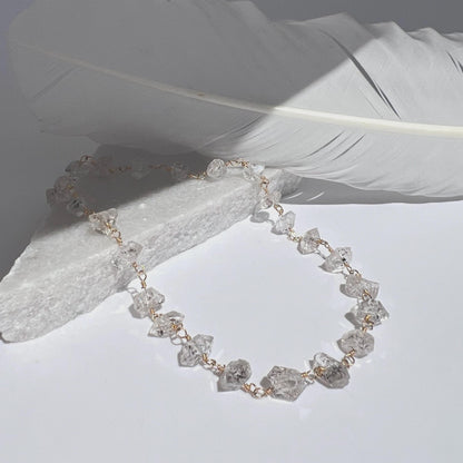 Herkimer Diamond Choker Necklace, Boho Diamond Necklace, Wire Wrapped Stone Choker, Rosary Style Choker, Raw Diamond Choker Necklace