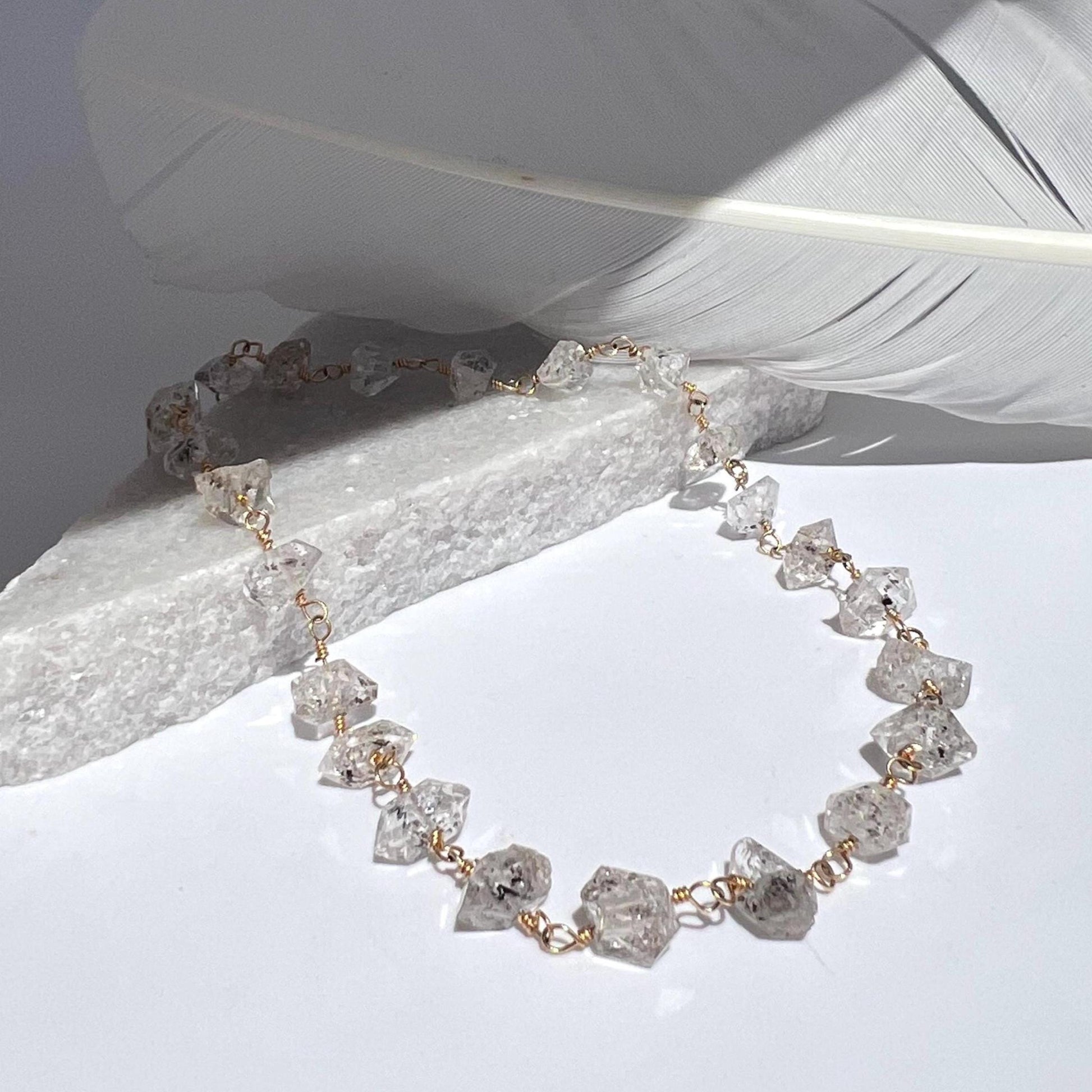 Herkimer Diamond Choker Necklace, Boho Diamond Necklace, Wire Wrapped Stone Choker, Rosary Style Choker, Raw Diamond Choker Necklace