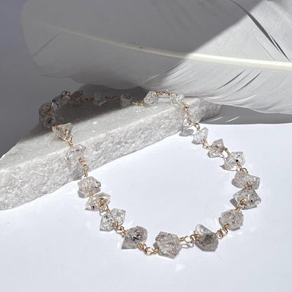 Herkimer Diamond Choker Necklace, Boho Diamond Necklace, Wire Wrapped Stone Choker, Rosary Style Choker, Raw Diamond Choker Necklace