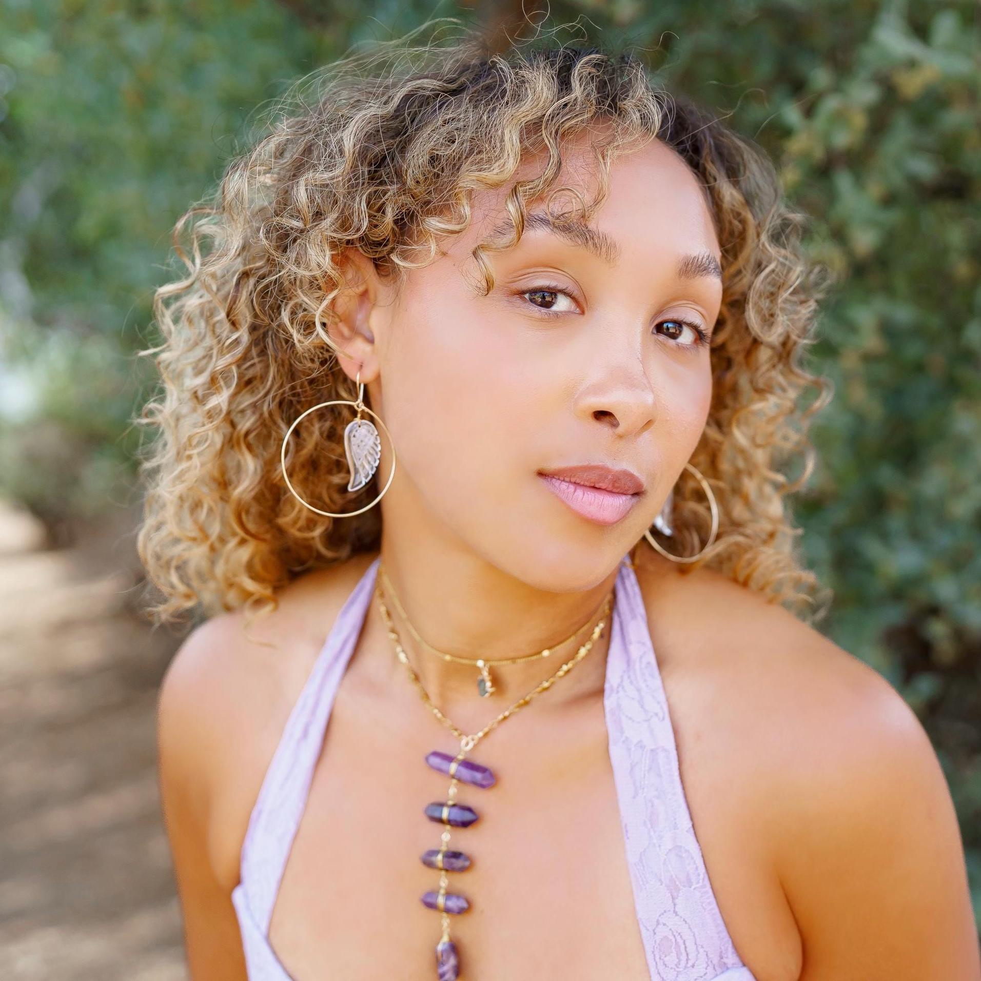 Amethyst Lariat Necklace, Amethyst Statement Necklace, Large Amethyst Necklace, Ladder Necklace, Crystal Statement Jewelry, Boho Style