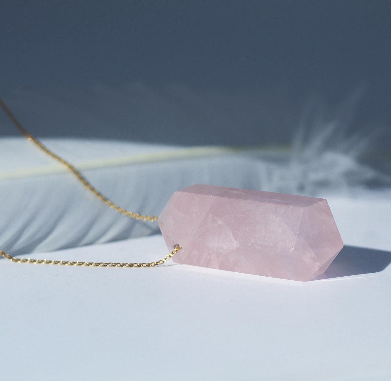 Big Rose Quartz Necklace, Double Terminated Rose Quartz Pendant, Large Rose Quartz Necklace, Love Stone Necklace, Rose Quartz Point Pendant
