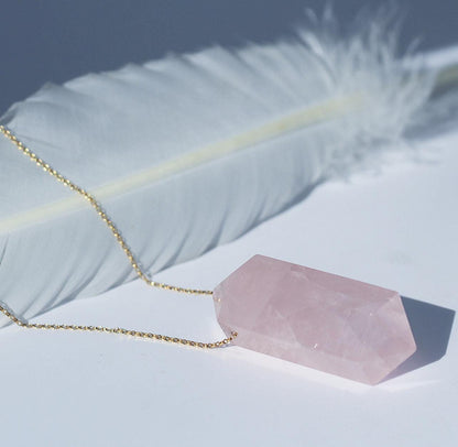 Big Rose Quartz Necklace, Double Terminated Rose Quartz Pendant, Large Rose Quartz Necklace, Love Stone Necklace, Rose Quartz Point Pendant