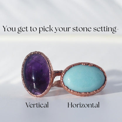 Amazonite Oval Ring, Raw Amazonite Stone Ring, Turquoise Colored Stone Ring, Large Turquoise Stone Jewelry, Raw Copper Ring, Statement Ring