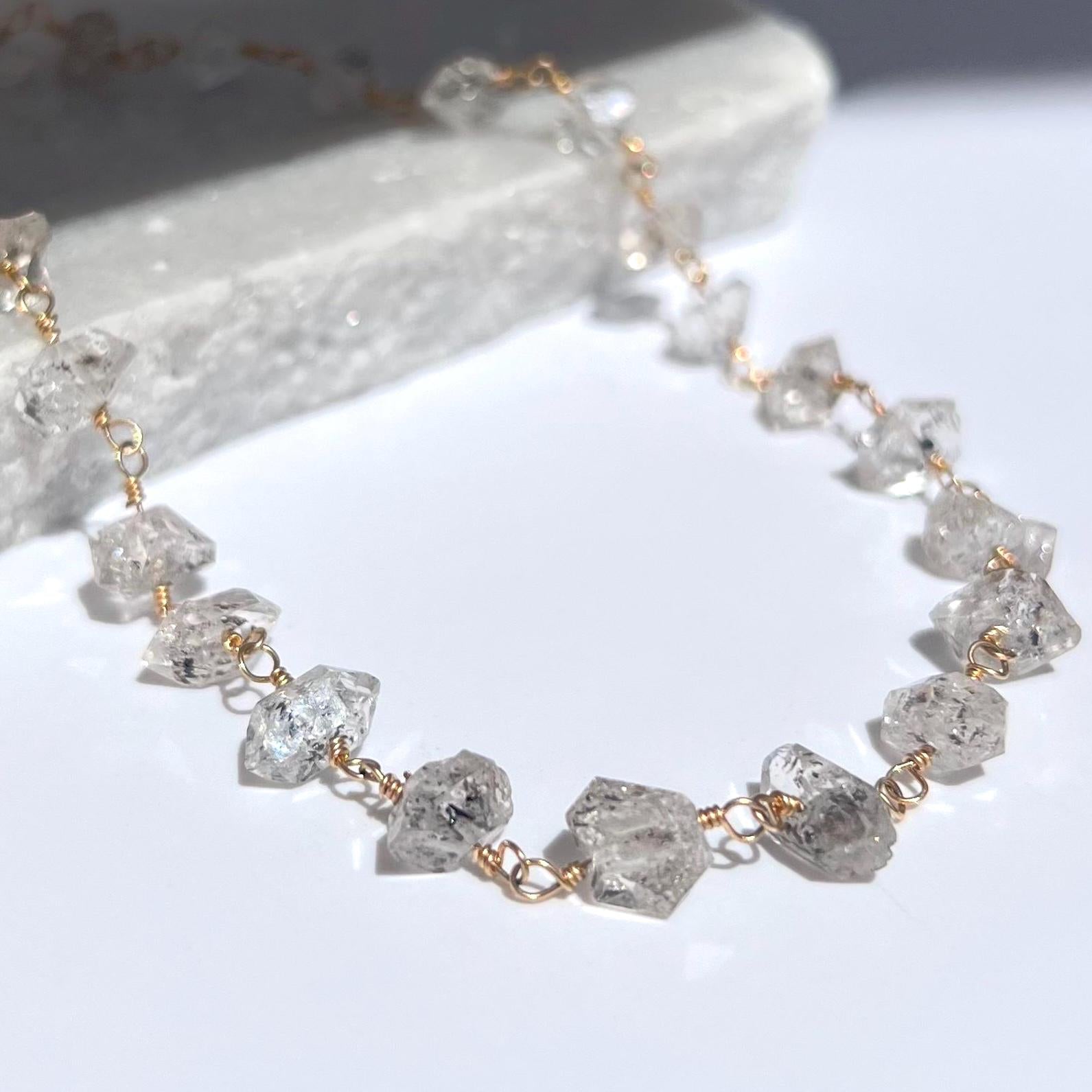 Herkimer Diamond Choker Necklace, Boho Diamond Necklace, Wire Wrapped Stone Choker, Rosary Style Choker, Raw Diamond Choker Necklace