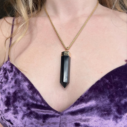 Obsidian Protection Stone Pendant, Extra Large Black Obsidian Pendant Necklace, Protective Crystal Necklace, Grounding Stone Necklace