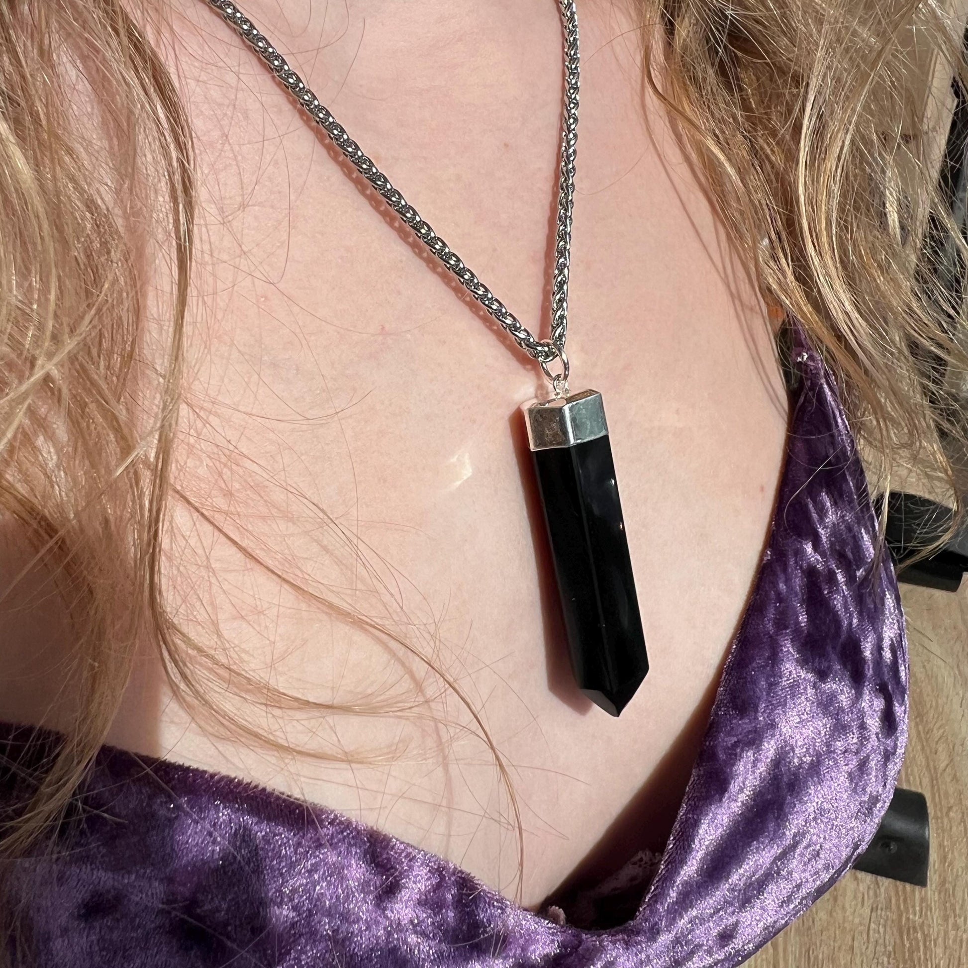 Obsidian Protection Stone Pendant, Extra Large Black Obsidian Pendant Necklace, Protective Crystal Necklace, Grounding Stone Necklace