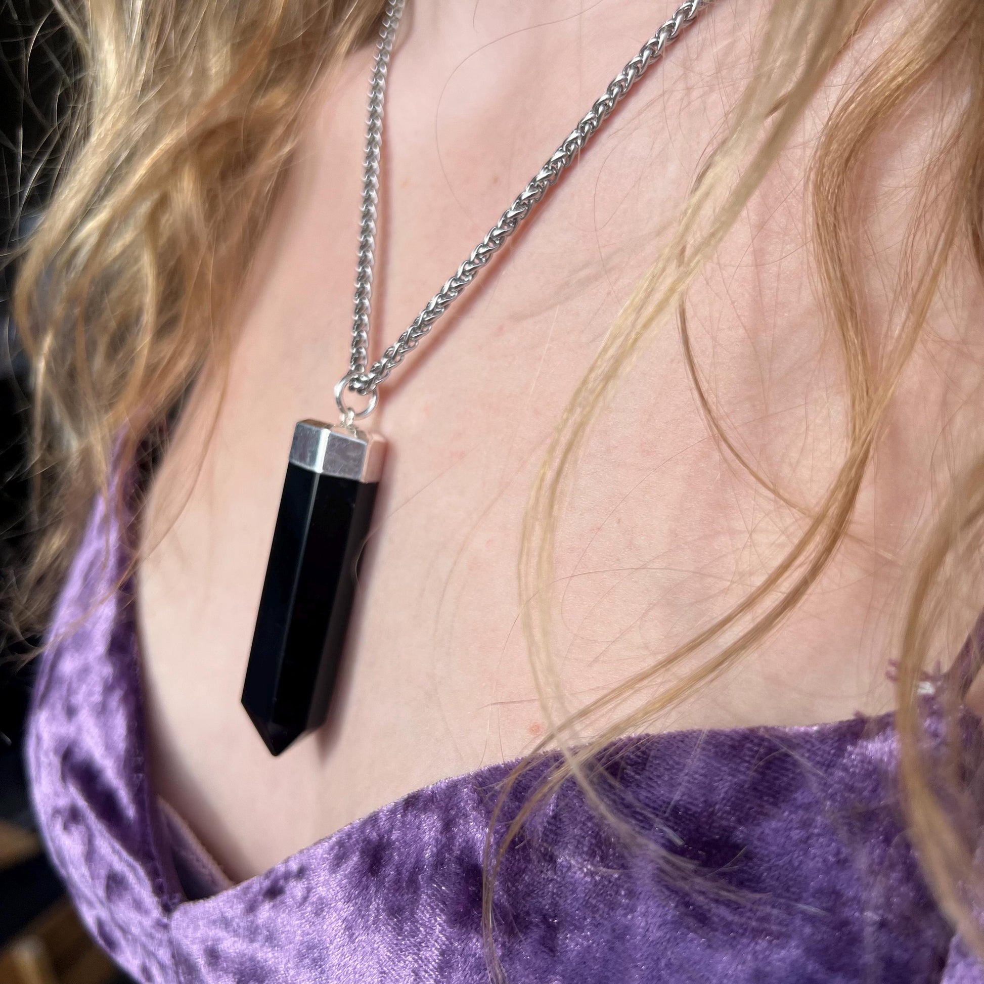 Obsidian Protection Stone Pendant, Extra Large Black Obsidian Pendant Necklace, Protective Crystal Necklace, Grounding Stone Necklace