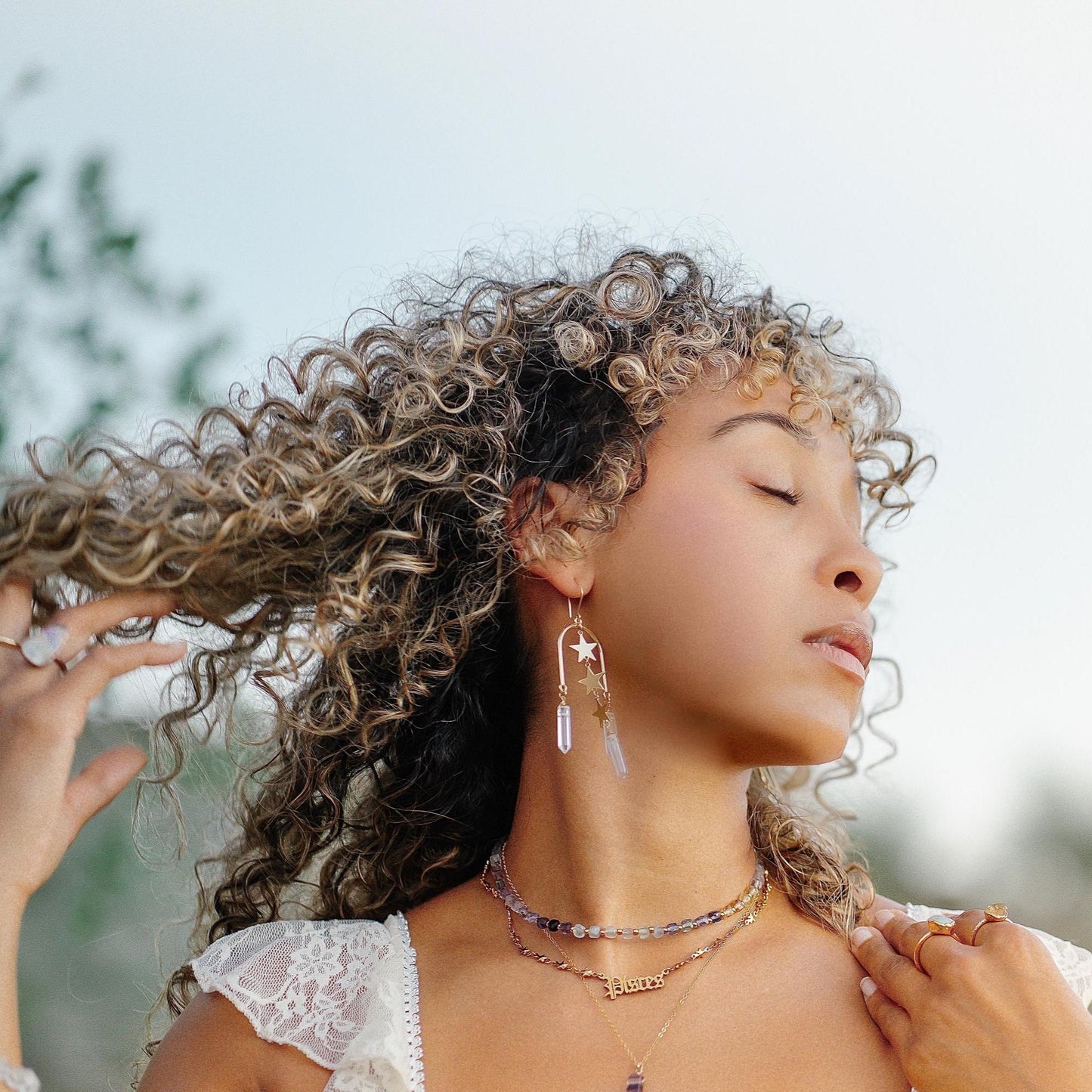 Statement Arch Shaped Earrings with Dangling Stars & Crystal Points | 14k Gold Filled or Sterling Silver Skin Safe Ear Wires
