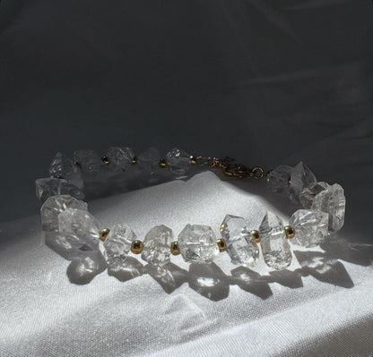 Chunky AAA Herkimer Diamond Bracelet with Gold/Silver Bead Detail- Sparkly Raw Crystal Bracelet