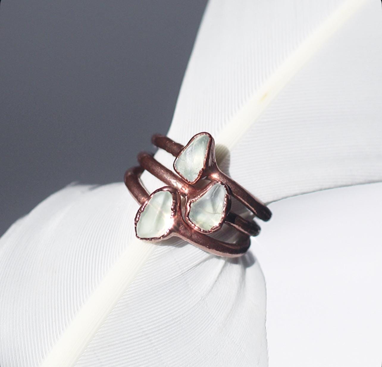 Copper Band Fluorite Stone Stacking Rings- Solitaire Ring or a Set of 3