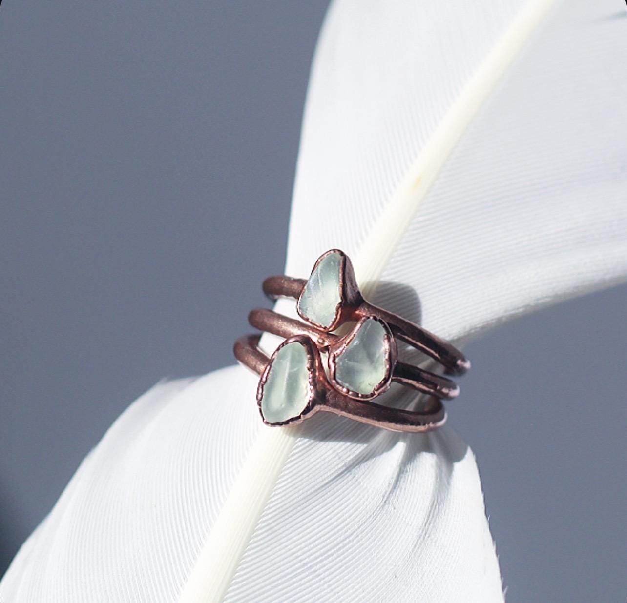 Copper Band Fluorite Stone Stacking Rings- Solitaire Ring or a Set of 3