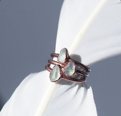 Copper Band Fluorite Stone Stacking Rings- Solitaire Ring or a Set of 3