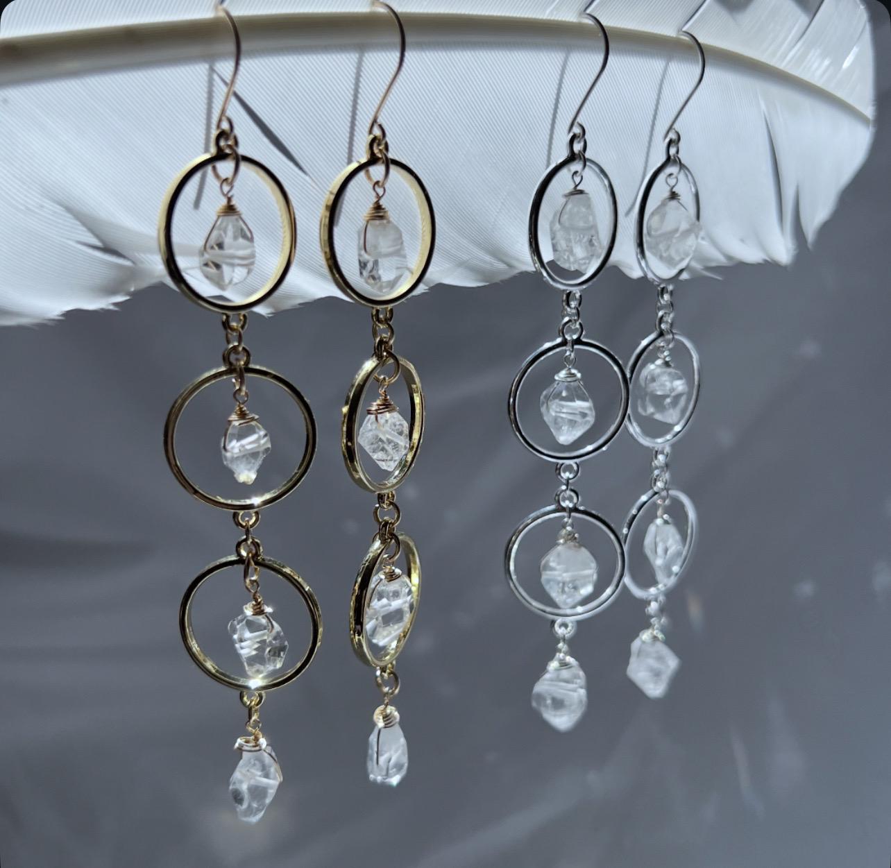 Herkimer Diamond Dangle Earrings – Crystal Suncatcher Earrings in Gold or Silver, 14k Gold Filled or Sterling Silver Skin Safe Earring Hook