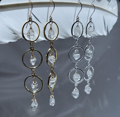 Herkimer Diamond Dangle Earrings – Crystal Suncatcher Earrings in Gold or Silver, 14k Gold Filled or Sterling Silver Skin Safe Earring Hook