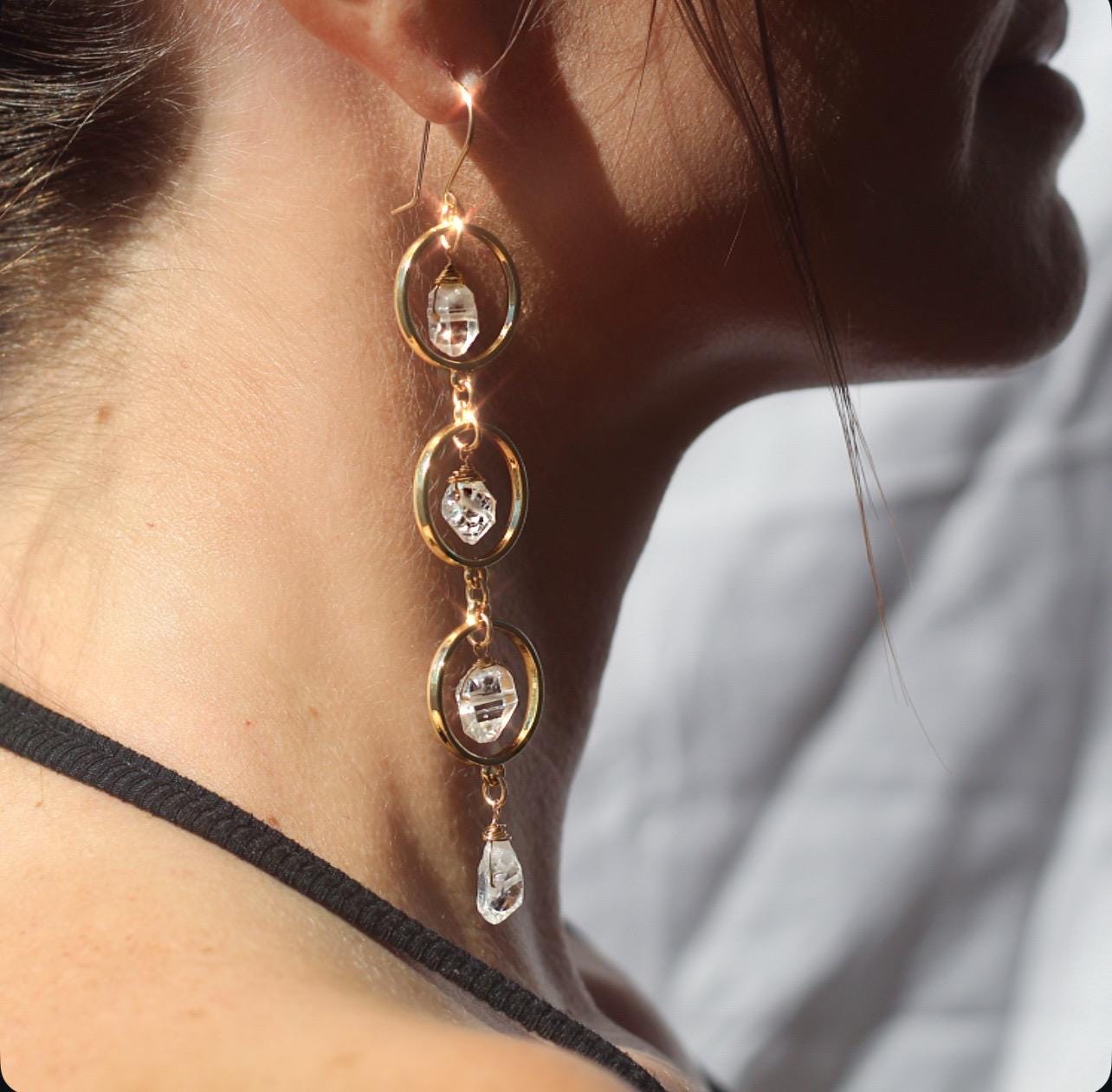 Herkimer Diamond Dangle Earrings – Crystal Suncatcher Earrings in Gold or Silver, 14k Gold Filled or Sterling Silver Skin Safe Earring Hook