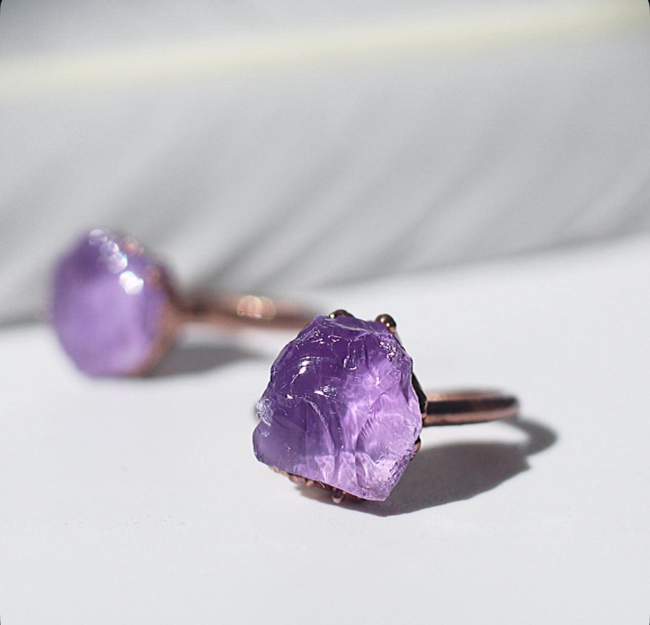 Raw Pink Amethyst Nugget Ring on Copper Band- Natural and Boho Style Gemstone Jewelry