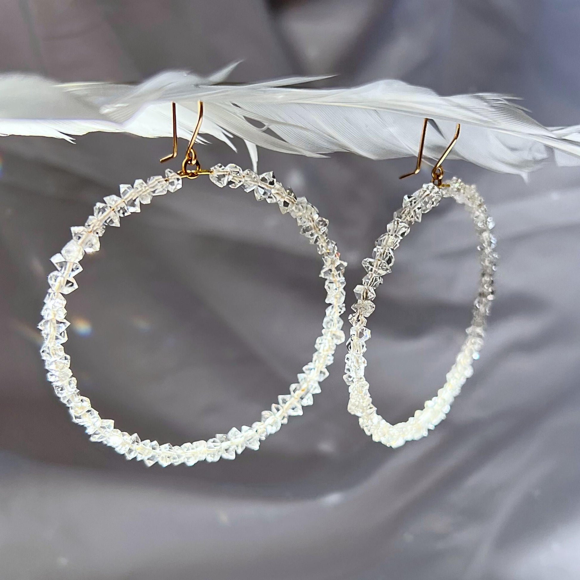 Sparkling Herkimer Diamonds on Lightweight Hoops | Natural Statement Jewelry | 14k Gold Filled or Sterling Silver Skin Safe Ear Wires