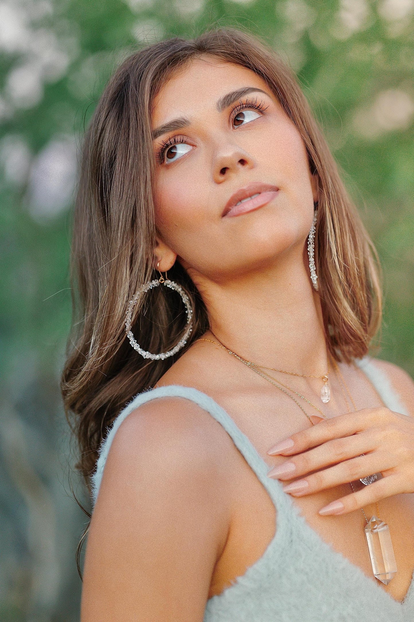 Sparkling Herkimer Diamonds on Lightweight Hoops | Natural Statement Jewelry | 14k Gold Filled or Sterling Silver Skin Safe Ear Wires