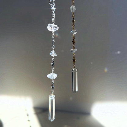 Lariat Necklace with Crystal Quartz in Gold or Silver with Herkimer Diamonds & Star Link Chain