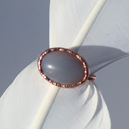 Gray Chalcedony Ring with Oval Stone in Shiny Copper Setting: Electroformed Copper Statement Ring