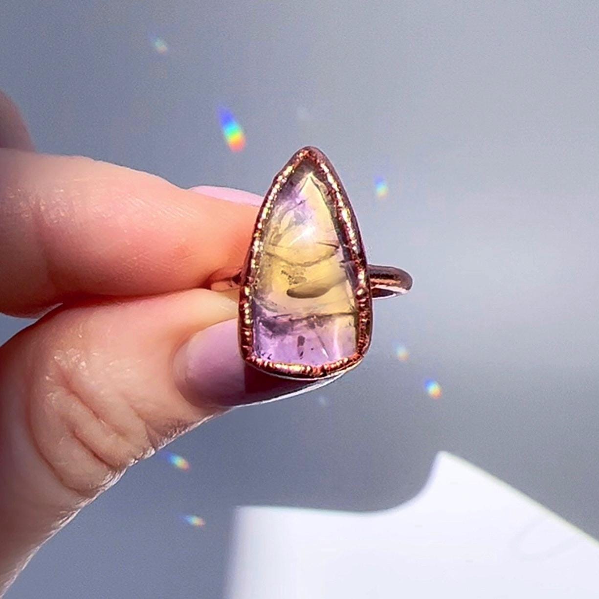 Ametrine Crystal Ring, Ametrine Stone Ring, Real Ametrine Ring, Ametrine Crystal Teardrop Ring, Polished Ametrine Ring