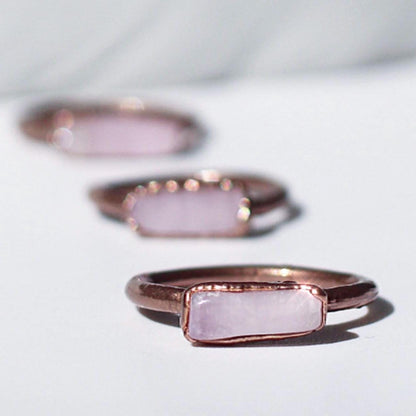 Natural Kunzite Ring in Copper Setting - Unique Raw Stone Jewelry