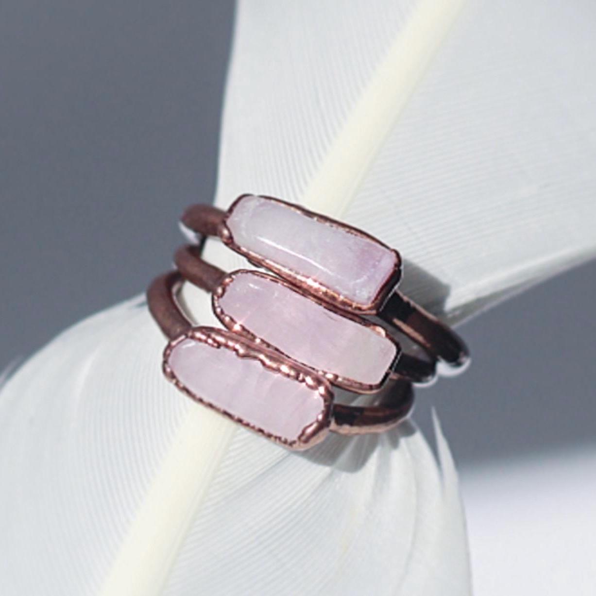 Natural Kunzite Ring in Copper Setting - Unique Raw Stone Jewelry