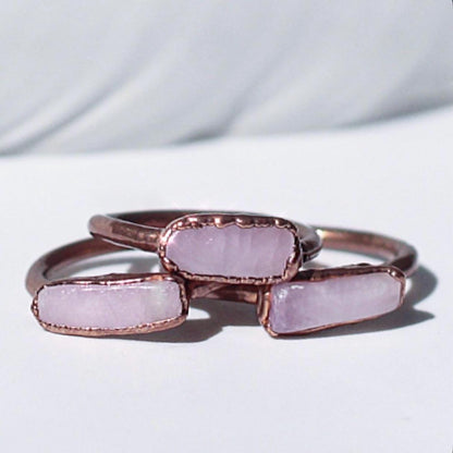 Natural Kunzite Ring in Copper Setting - Unique Raw Stone Jewelry