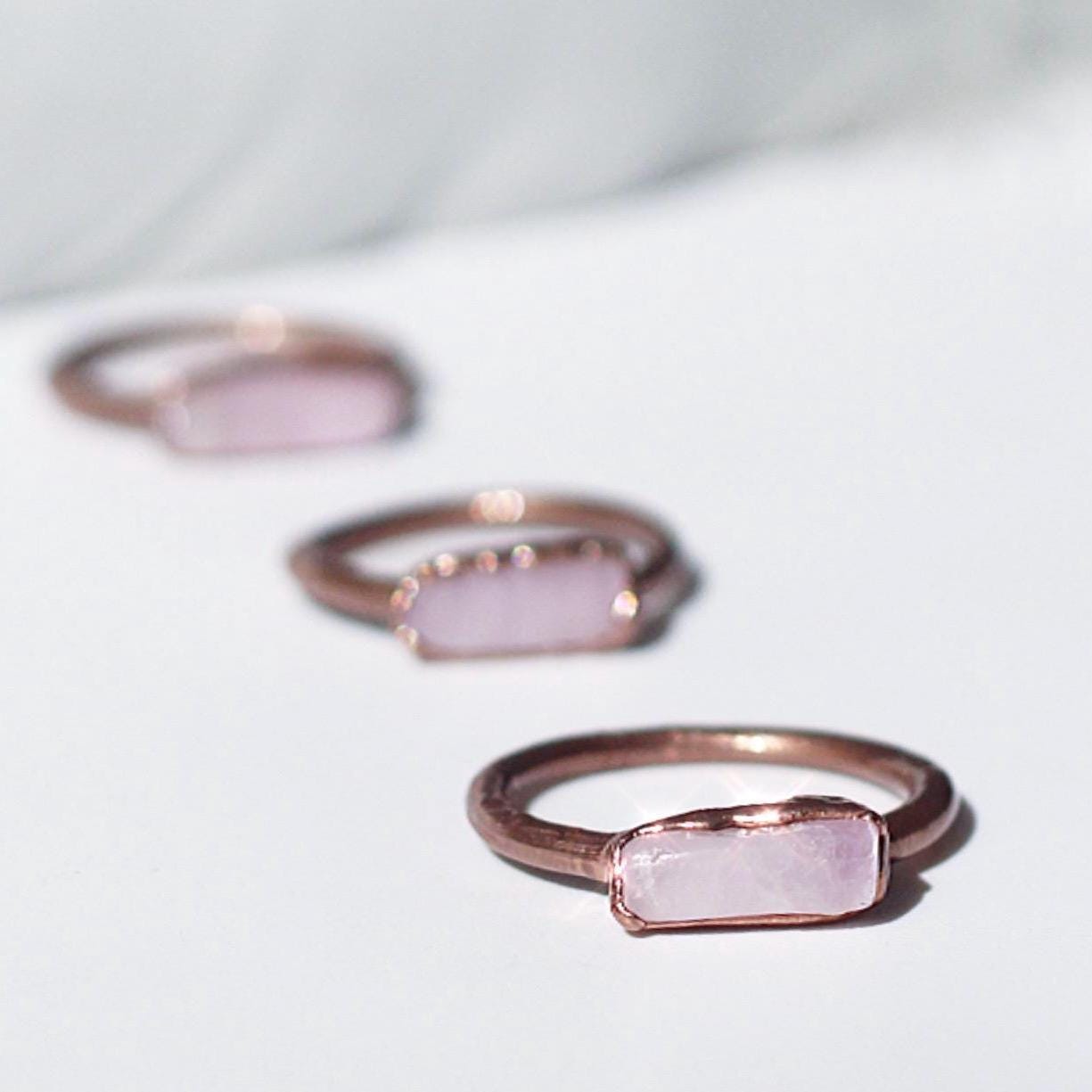 Natural Kunzite Ring in Copper Setting - Unique Raw Stone Jewelry