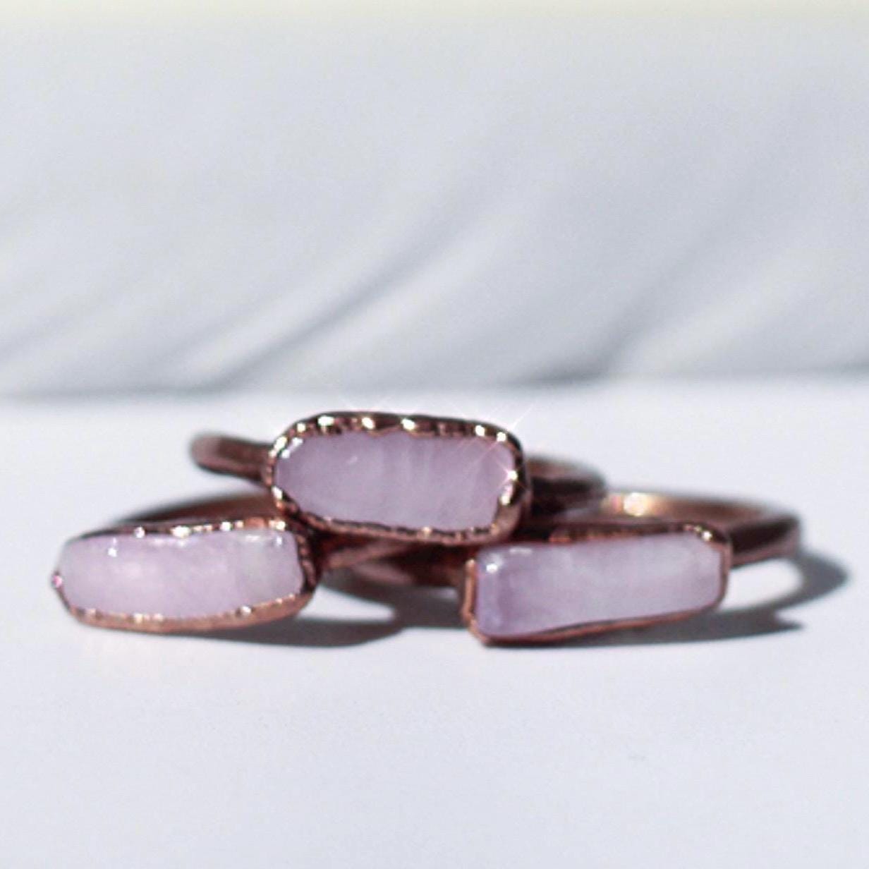 Natural Kunzite Ring in Copper Setting - Unique Raw Stone Jewelry