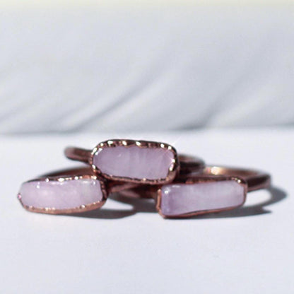 Natural Kunzite Ring in Copper Setting - Unique Raw Stone Jewelry