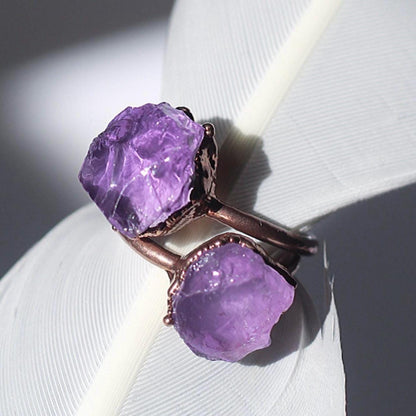 Raw Pink Amethyst Nugget Ring on Copper Band- Natural and Boho Style Gemstone Jewelry