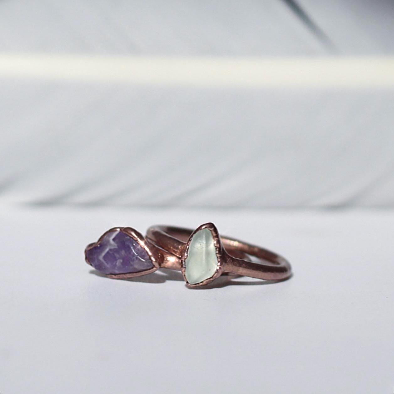 Copper Band Fluorite Stone Stacking Rings- Solitaire Ring or a Set of 3