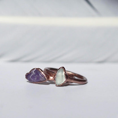 Copper Band Fluorite Stone Stacking Rings- Solitaire Ring or a Set of 3