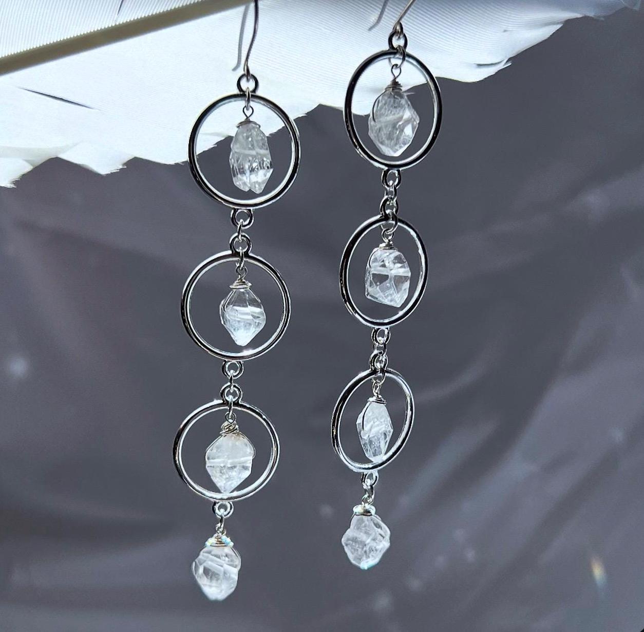 Herkimer Diamond Dangle Earrings – Crystal Suncatcher Earrings in Gold or Silver, 14k Gold Filled or Sterling Silver Skin Safe Earring Hook
