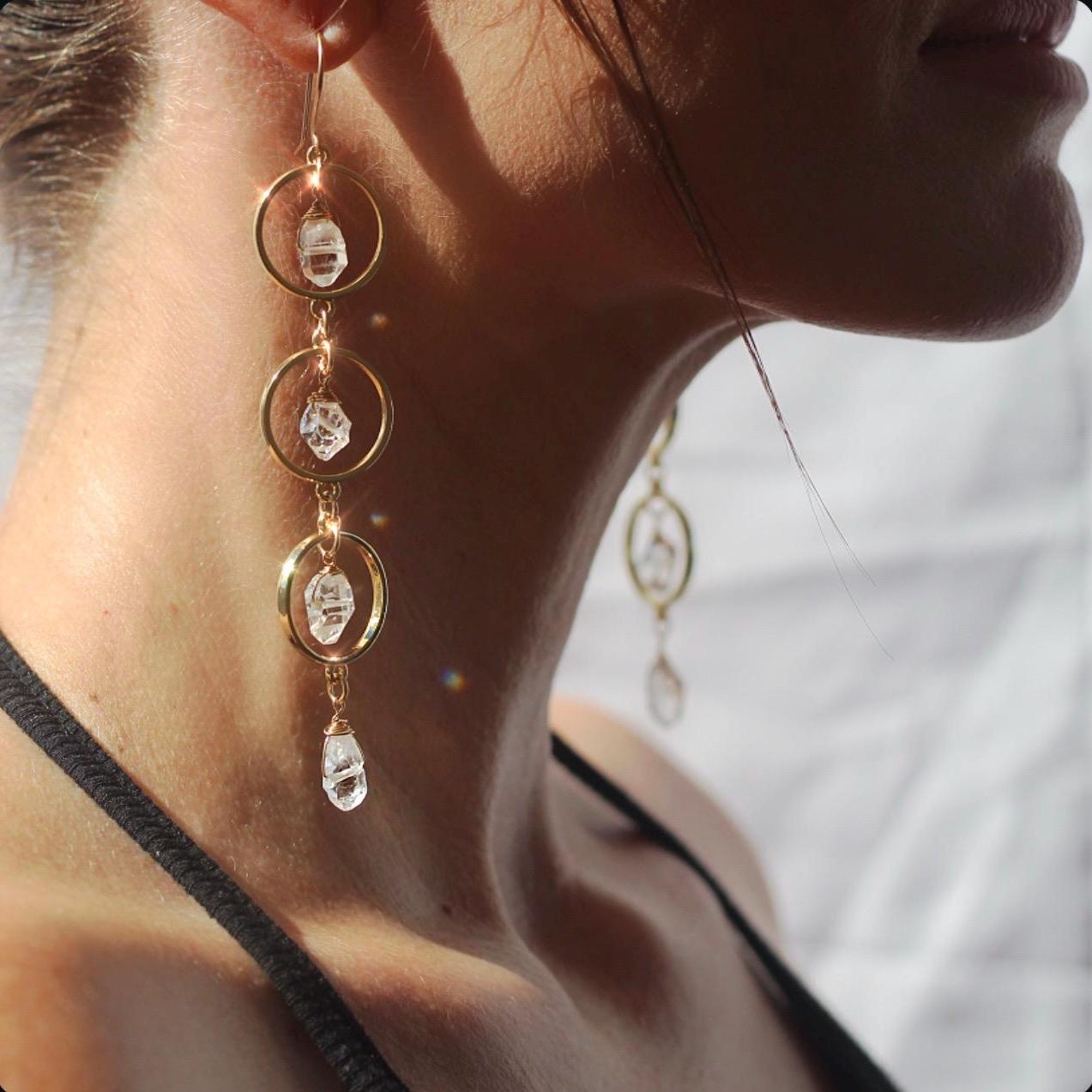 Herkimer Diamond Dangle Earrings – Crystal Suncatcher Earrings in Gold or Silver, 14k Gold Filled or Sterling Silver Skin Safe Earring Hook