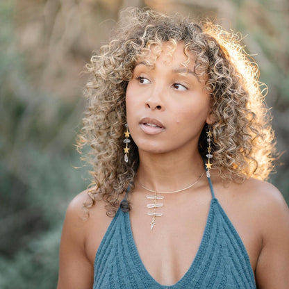 Star Statement Earrings- Long Dangle Style with Stars & Herkimer Diamonds | 14k Gold Filled or Sterling Silver Skin Safe Ear Wires